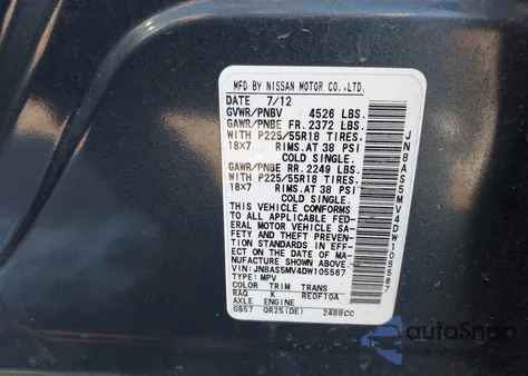 2013 Nissan Rogue Sv W/Sl Pkg from USA, damaged, VIN JN8AS5MV4DW105567